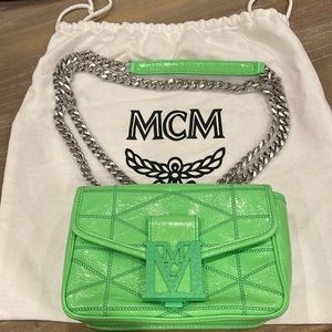 **NWT** MCM Travia Quilted Shoulder Bag in Crushed Leather GREEN